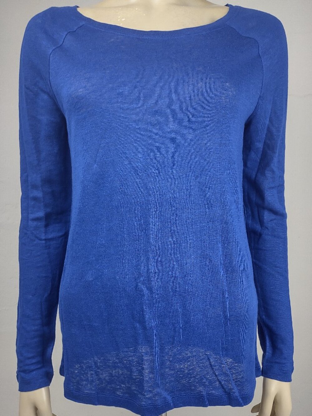 NWT Banana Republic blue round neck 100% linen long sleeve top ladies Small